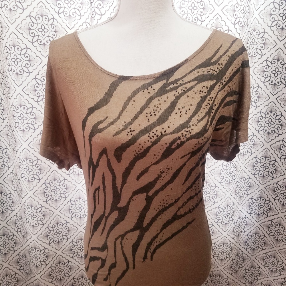Asymmetrical Brown Tunic Top w/ Black Animal Print